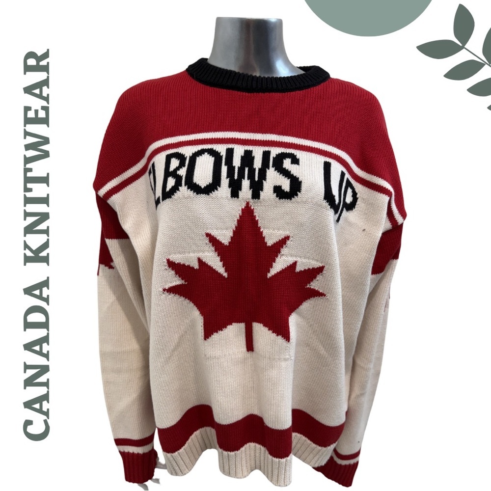 Canada Knitwear Elbows Up Maple Leaf Sweater XL Made Canada